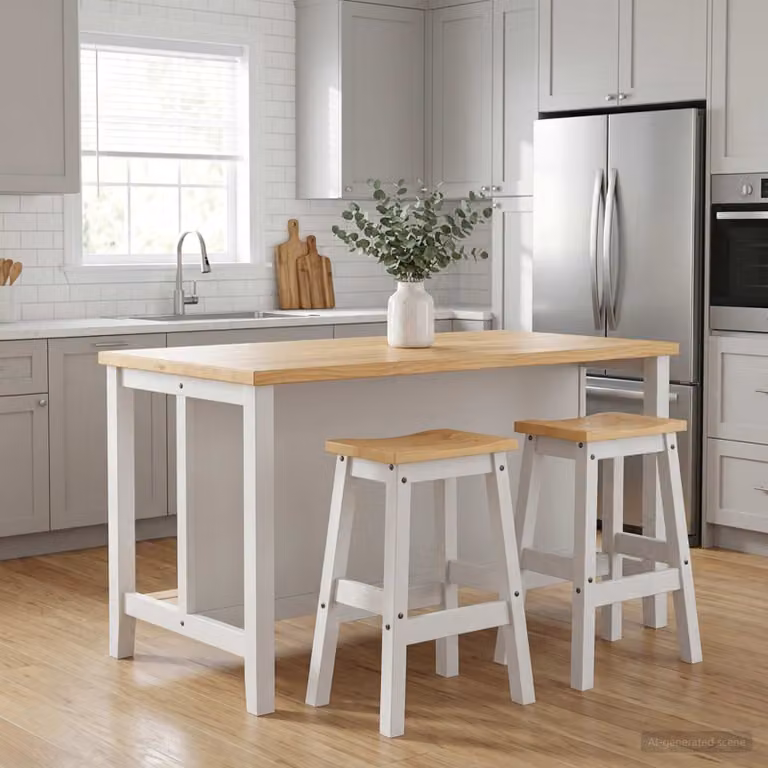 Set di 2 sgabelli da bar vidaXL in legno di pino bianco e cera di miele L/P/H: 44 x 30 x 63 cm