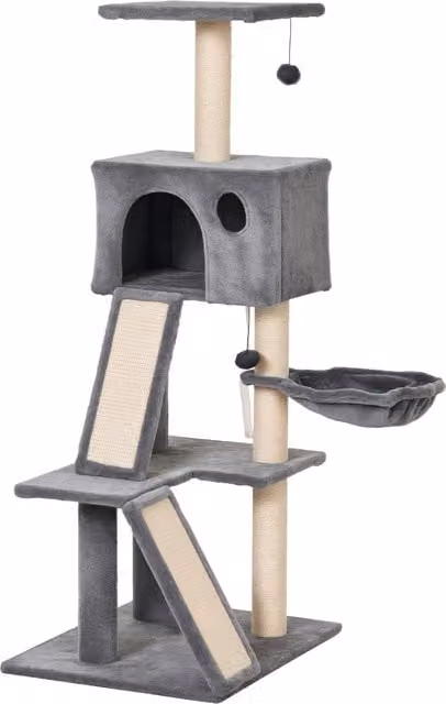 Albero tiragraffi per gatti PawHut con cuccia, amaca e scale in peluche grigio Aosom