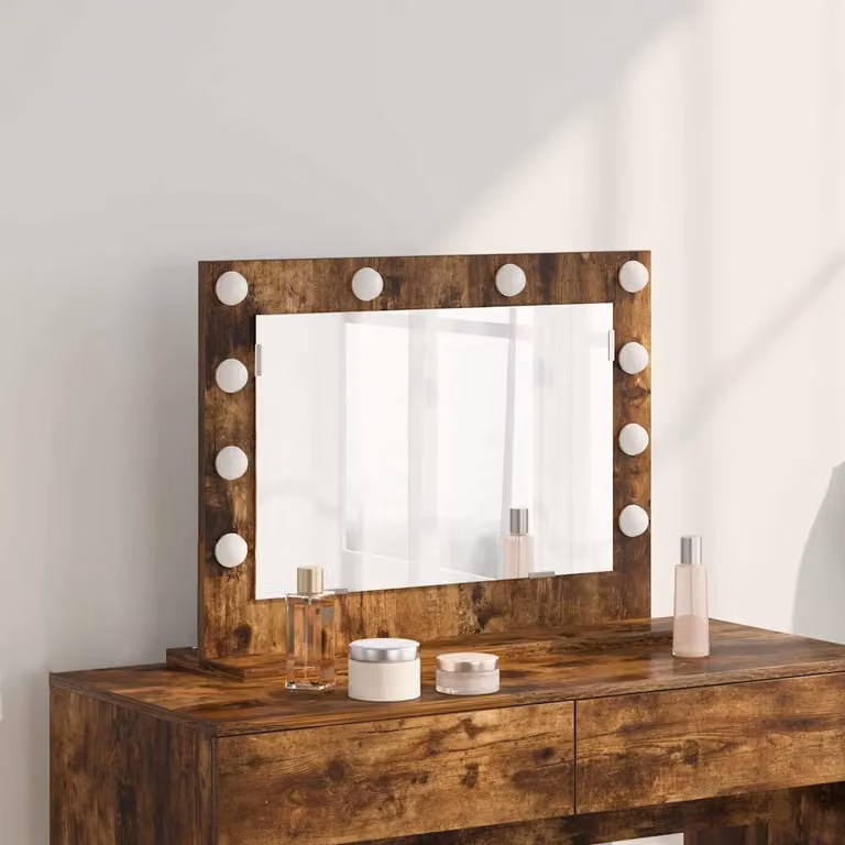 Specchio da Vanità vidaXL Moderno con Luce LED e Ricarica USB, Colore Marrone, L 60 x P 45 x H 18 cm