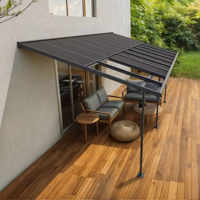Pergola addossata Palram Canopia Sierra Cabrio in alluminio e policarbonato, colore grigio, L: 5.6 m x P: 3 m