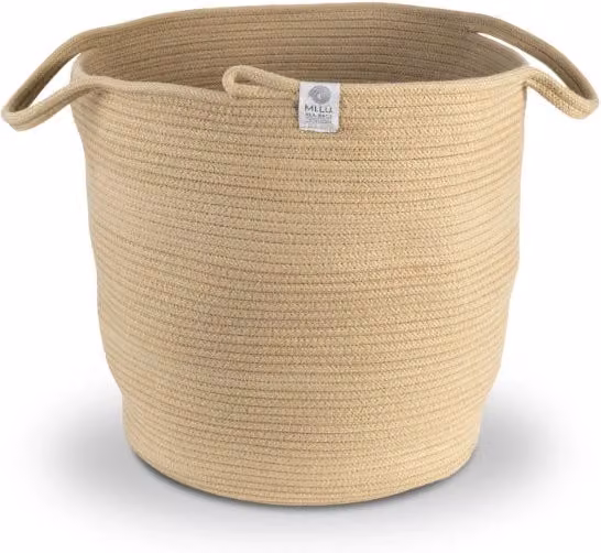 Cesto cilindrico fatto a mano Cheonda Plam colore beige e tortora diametro 50 cm