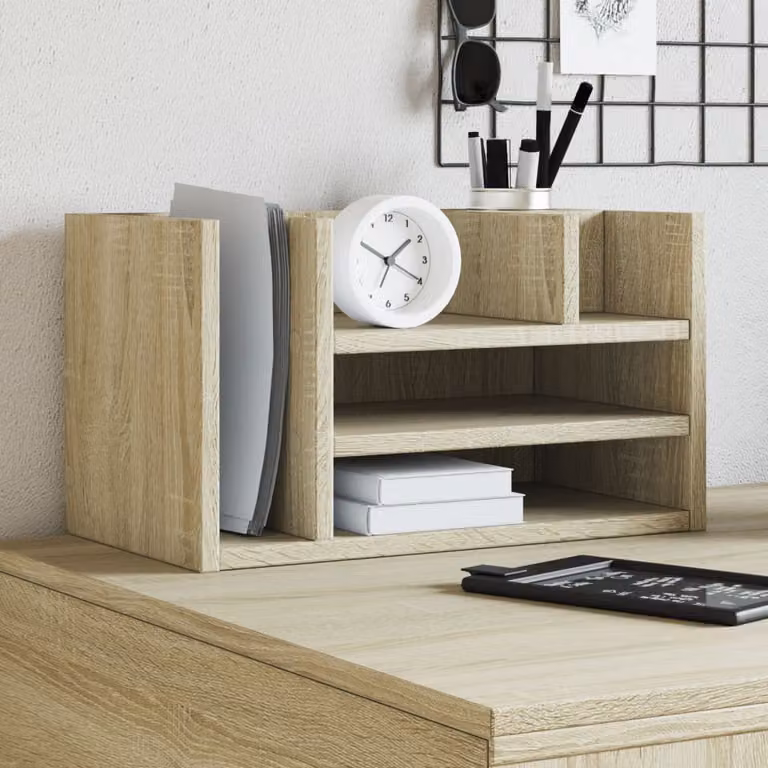 Organizer da scrivania vidaXL in legno multistrato color rovere sonoma, L 44,5 cm x P 24 cm x H 25 cm