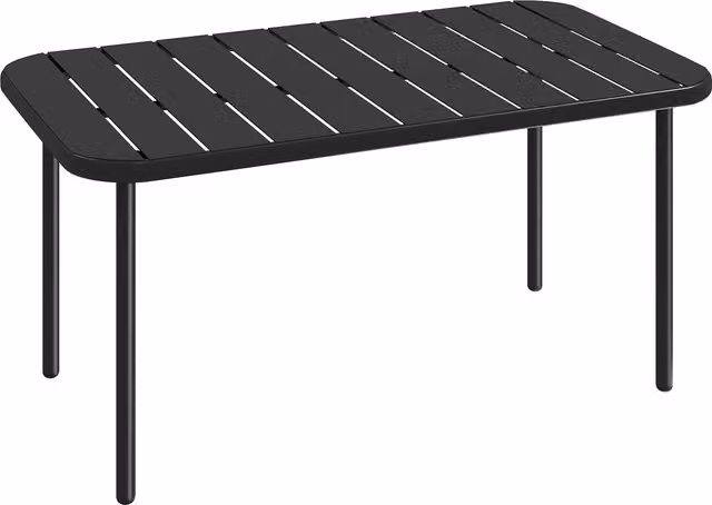 Tavolino da esterno Outsunny rettangolare in metallo nero opaco con piano a doghe resistente alle intemperie