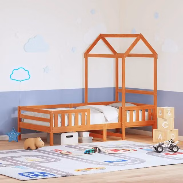 Giroletto con tetto in legno di pino marrone cera vidaXL L: 190 cm, P: 80 cm, H: 195,5 cm