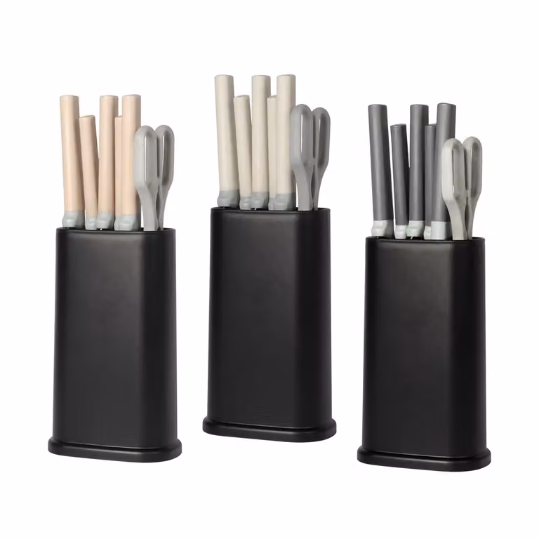Gusto Casa Set da Cucina 6 Pezzi in Acciaio Inox con Ceppo e Forbici, Colore Nero