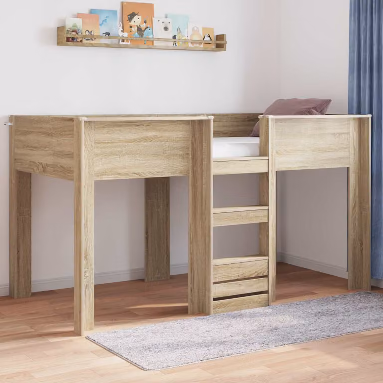 Letto a castello per bambini vidaXL in legno color rovere con struttura a casetta, L/P/H: 200 x 100 x 176,5 cm