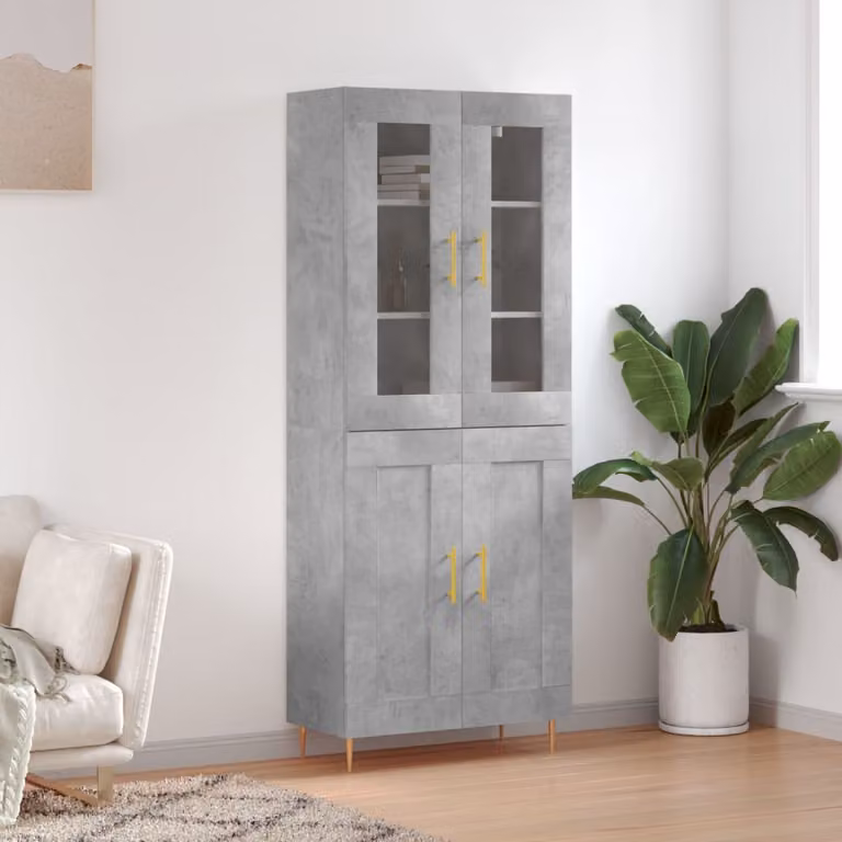 Credenza moderna vidaXL in legno e vetro, Grigio, L: 69,5 cm, P: 34,0 cm, H: 180,0 cm