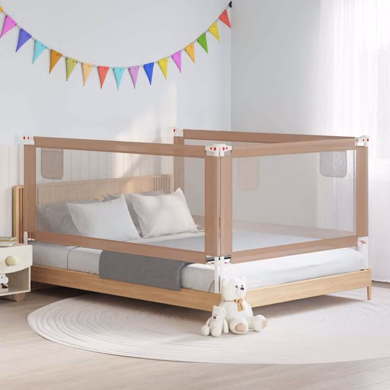 Sponda Letto di Sicurezza per Bambini vidaXL Talpa in Tessuto e Metallo, Disponibile in Beige o Grigio, L: 200 cm, H: 25 cm