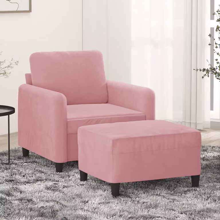 Poltrona con Poggiapiedi vidaXL in Velluto Rosa con Braccioli per Soggiorno