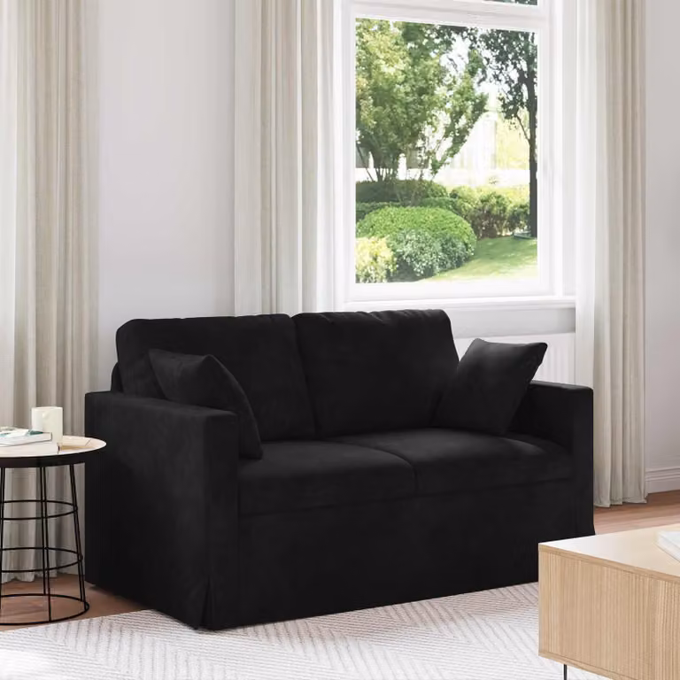 vidaXL Divano Moderno in Velluto Nero con Cuscini e Coperture Rimovibili L: 138 cm, P: 78 cm, H: 80 cm