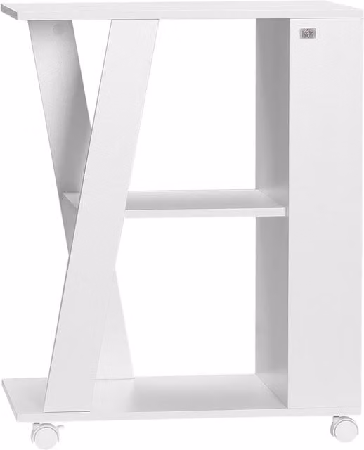 Carrello da cucina portavivande HOMCOM in legno bianco con 2 ripiani e ruote, L 60 cm x P 38 cm x H 77 cm
