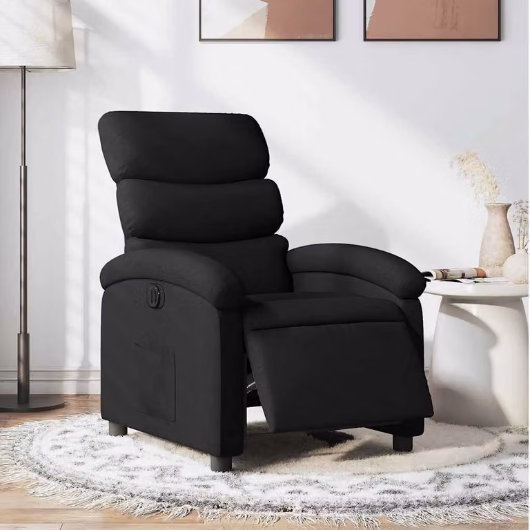 vidaXL Poltrona Elettrica Reclinabile Nera in Tessuto con Braccioli e Schiuma Comfort