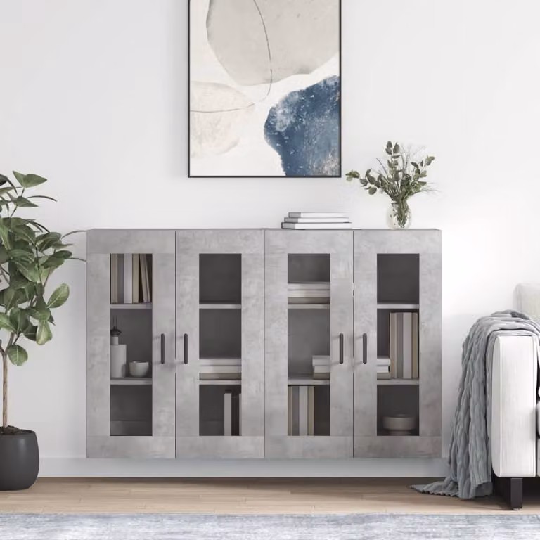 Set di 2 armadietti a parete vidaXL con ante in vetro e finitura grigio opaco in legno e MDF