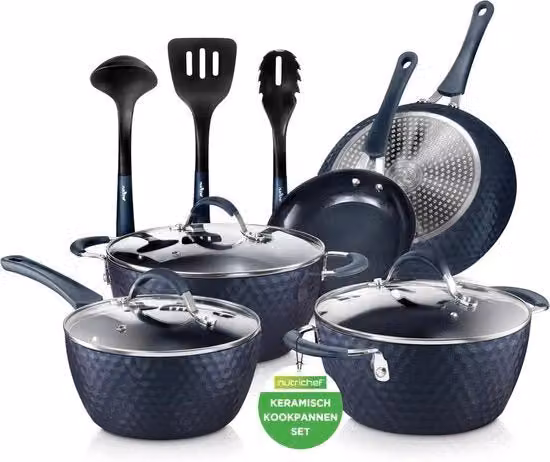 Set di cottura NutriChef in ceramica da 11 pezzi per induzione, colore blu