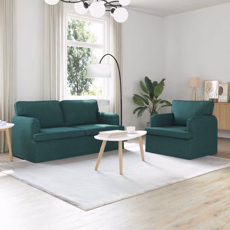 Set di 2 divani vidaXL in tessuto verde scuro e nero con struttura in metallo per soggiorno o camera da letto L: 162 cm, P: 80 cm, H: 85 cm