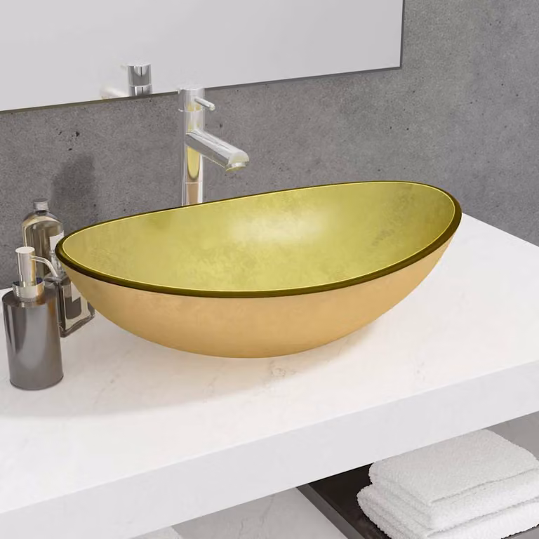 Lavandino da appoggio ovale in vetro temperato vidaXL Oro L: 54,5 cm, P: 35,0 cm, H: 15,5 cm