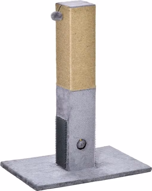 Albero Tiragraffi per Gatti PawHut in Legno, Iuta e Peluche con Giocattoli Integrati, Grigio, L 59.5 cm x P 39 cm x H 79 cm