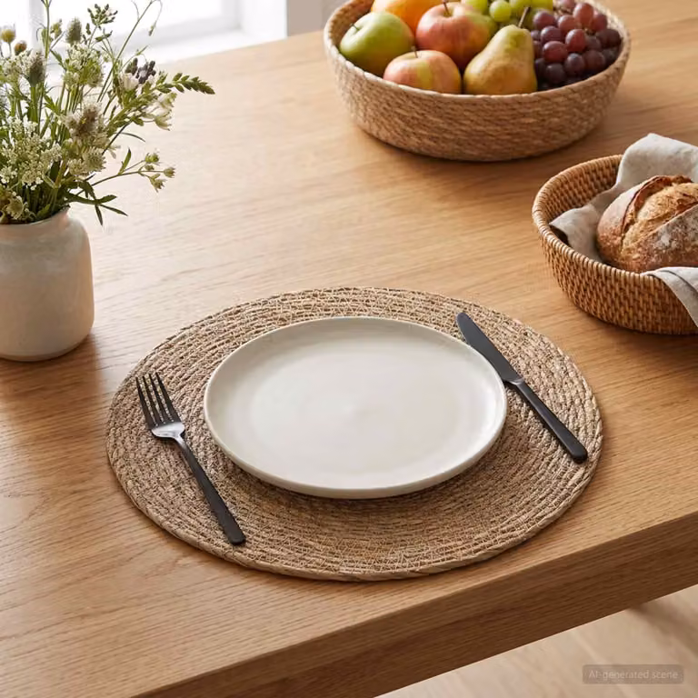 Set di 4 tovagliette rotonde vidaXL in erba di mare naturale beige e marrone, diametro 30 cm