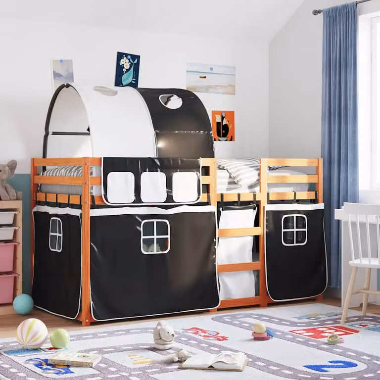 Letto a castello vidaXL in legno di pino per bambini, bianco e nero, L 80 x P 200 cm