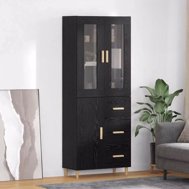 Credenza moderna vidaXL in legno MDF nero L: 69,5 cm, P: 34 cm, H: 180 cm