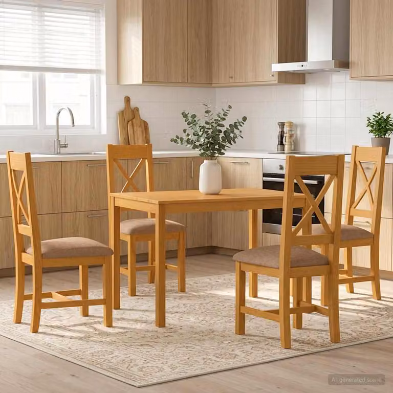Set da pranzo moderno vidaXL in legno di quercia composto da tavolo rettangolare e 4 sedie, Grigio e Marrone, L: 110 cm, P: 75 cm, H: 92 cm