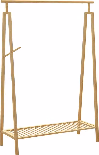 Appendiabiti a doghe in bambù HOMCOM con gruccia laterale e spazio per scarpe, color marrone, L 110 x P 42 x H 152 cm