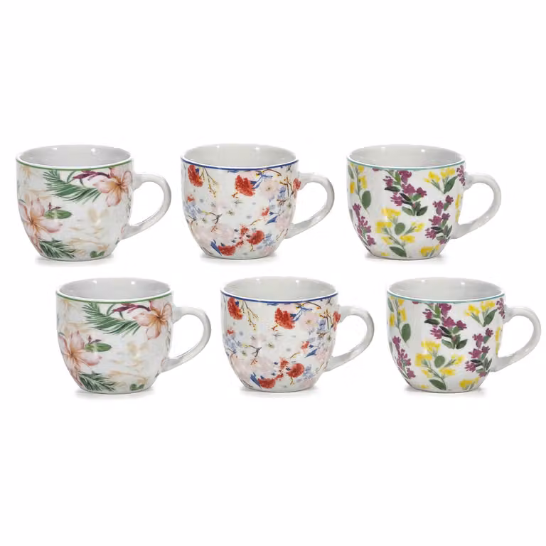 Set di 6 tazzine da caffè espresso Gusto Casa in porcellana decorata con motivo floreale multicolor, capacità 9 cl