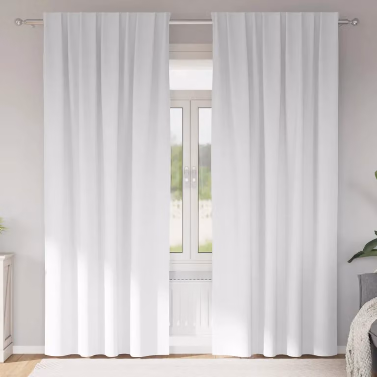 Set di 2 tende blackout vidaXL con anelli in poliestere, colore bianco puro, H 245 x L 140 cm