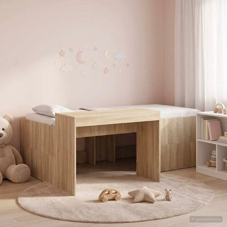 Letto alto per bambini con scrivania vidaXL in legno Rovere Sonoma, L/P/H: 200 x 80 x 120 cm