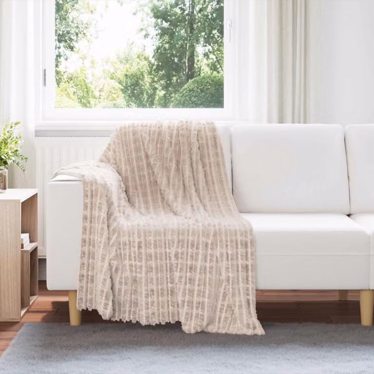 Set di 6 coperte in pile vidaXL beige L 150 cm x P 130 cm