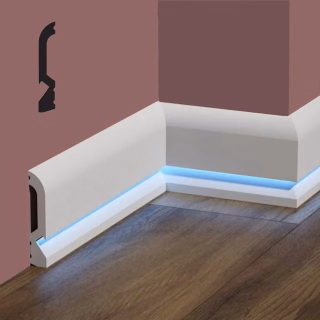 Battiscopa incasso LED FeelingWood-HD in polimeri Eternal Parquet, Bianco, L: 100 mm, H: 19 mm