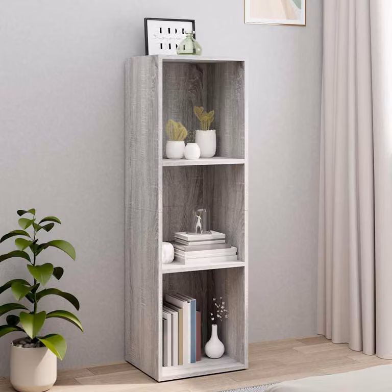 Libreria e Mobile TV vidaXL Grigio, in Legno Multistrato e MDF, con Pannello Posteriore, L 36 cm x P 30 cm x H 114 cm