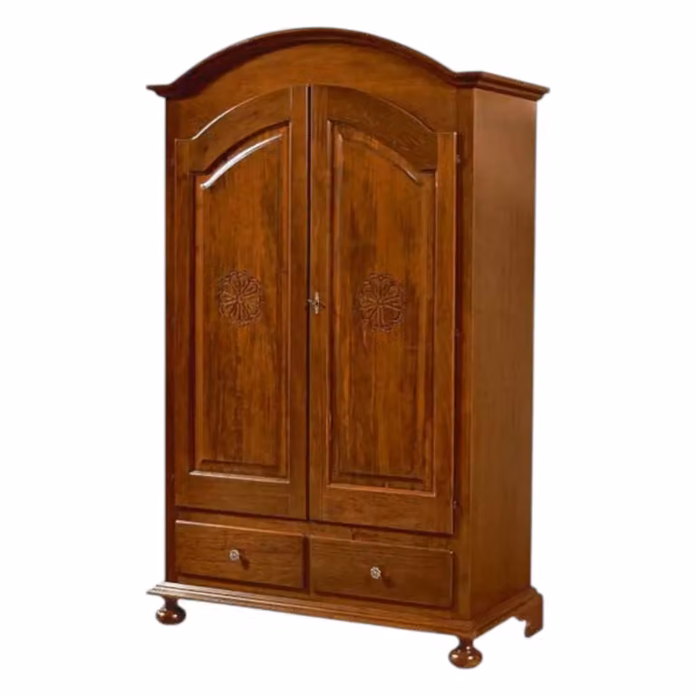 Armadio a 2 ante in legno stile arte povera con incisione floreale Mobili 2G colore noce L 125 cm, P 61 cm, H 200 cm