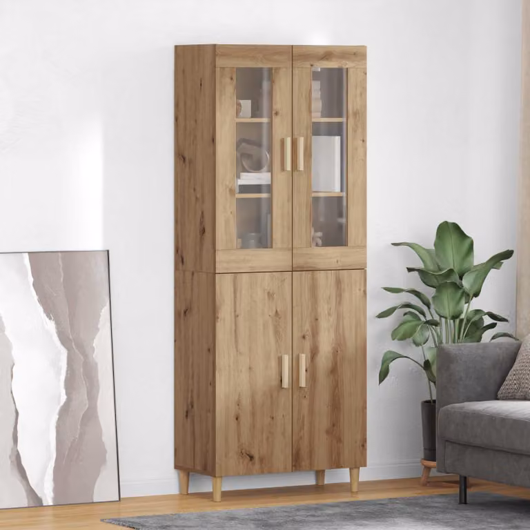Credenza moderna vidaXL in rovere marrone con ante a vetro e ripiani interni L/P/H: 69,5 x 34 x 180 cm