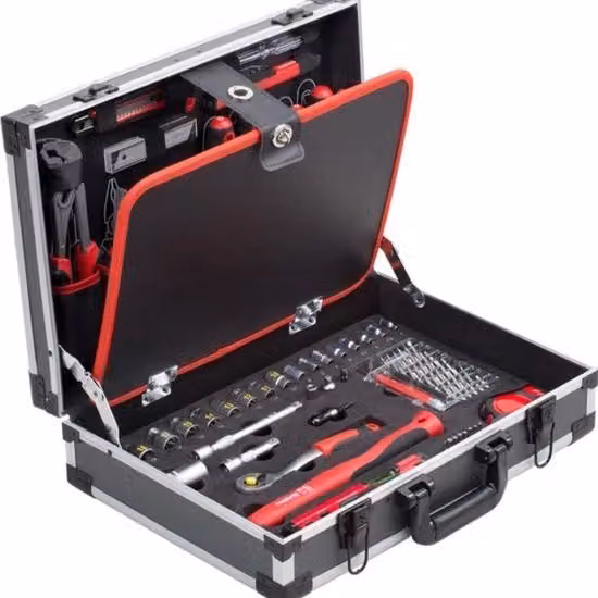 Set di attrezzi professionale da 121 pezzi multicolore con scatola in alluminio per casa, garage e officina