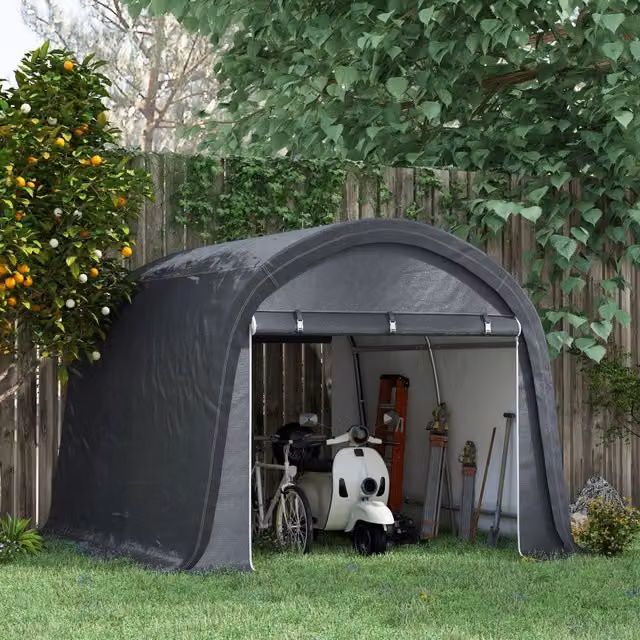 Tenda da magazzino da esterno WISHDOR in acciaio zincato e PE grigio con 2 porte avvolgibili L: 300 cm, P: 300 cm, H: 235 cm