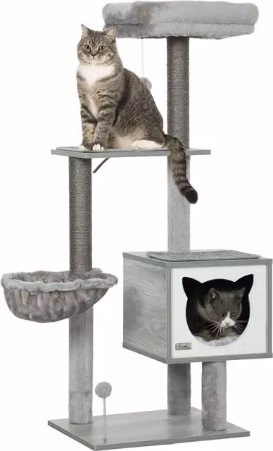 Albero per gatti PawHut con amaca, giochi integrati e tiragraffi in sisal naturale, grigio, L/P/H: 40 x 48 x 126 cm