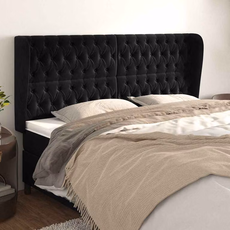 Testiera ad Orecchio vidaXL in Velluto Nero L: 183 cm, P: 23 cm, H: 118/128 cm