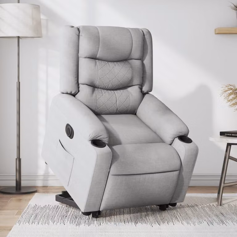 vidaXL Poltrona Reclinante Alzapersona Elettrica Grigio Chiaro in Tessuto