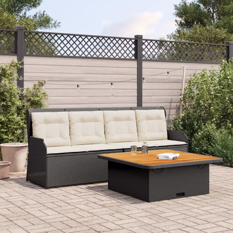 vidaXL Set Divani da Giardino 3 pz con Tavolino e Cuscini in Polyrattan e Acciaio Nero