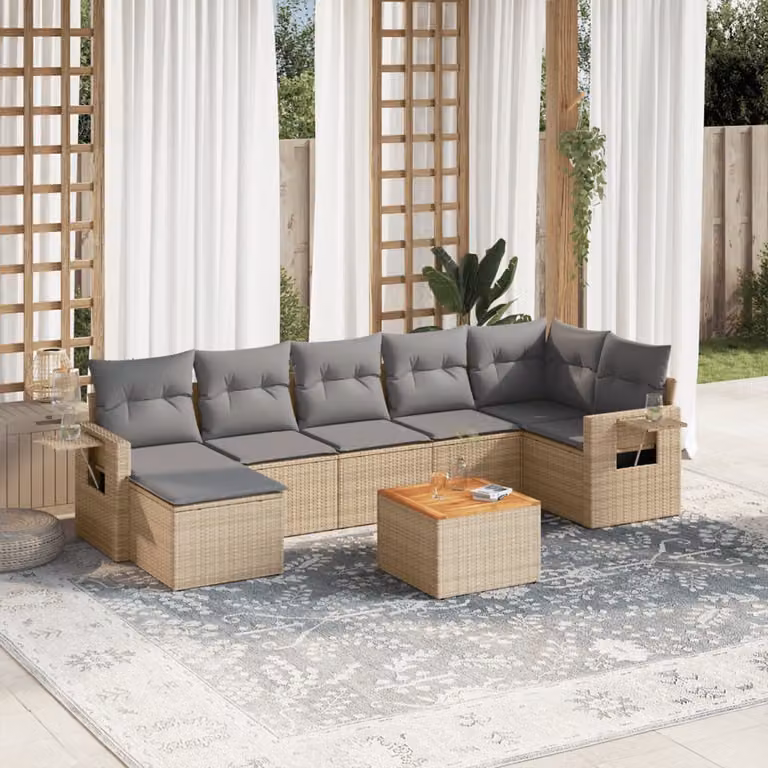 vidaXL Set Divano da Giardino 8 pz a Forma di L in Polyrattan con Cuscini Beige e Grigio