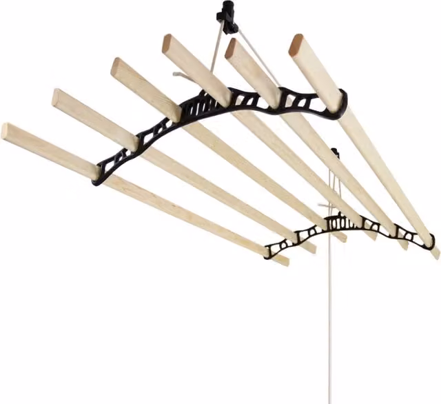 Stendibiancheria da Soffitto MONSTER SHOP con 6 Stecche in Legno e Supporti in Metallo Nero
