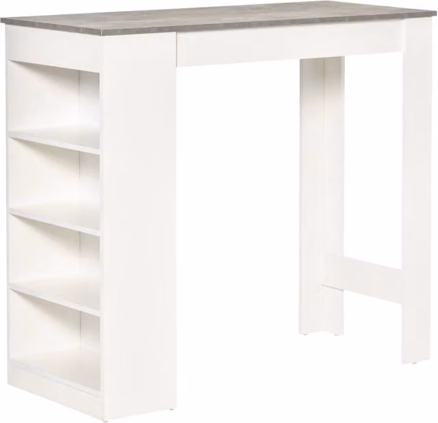 Tavolo da Bar Bistrot Xylo con Scaffale a 4 Livelli Bianco e Grigio L: 115 cm, P: 50 cm, H: 102,7 cm