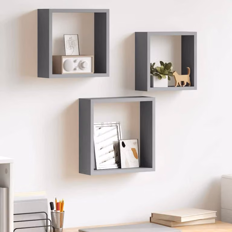 Set di 3 mensole a cubo da parete vidaXL in MDF grigio opaco