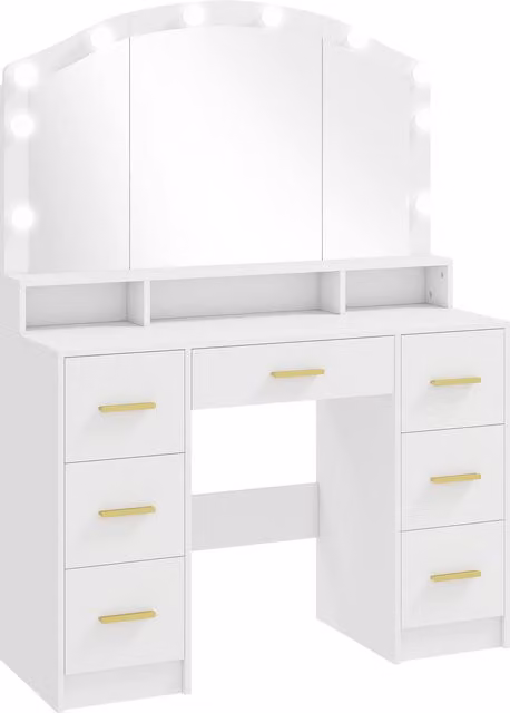 Toeletta per Trucco HOMCOM con Specchio a Luci LED a 3 Colori, 7 Cassetti e 3 Scomparti, Bianco, L 110 x P 40 x H 150 cm