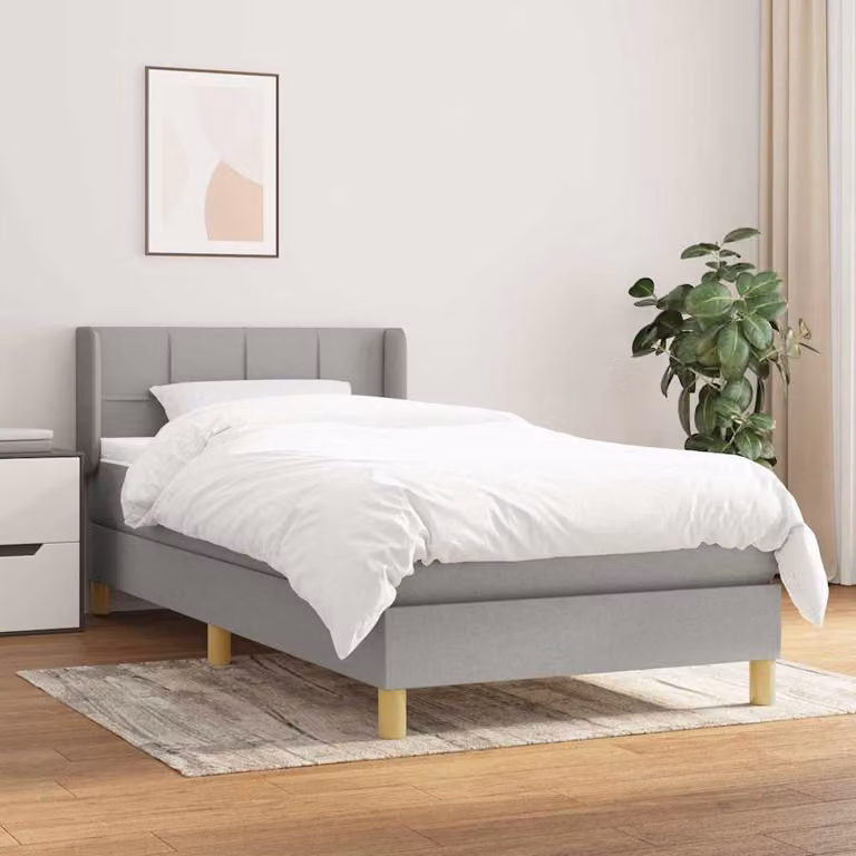 vidaXL Giroletto a Molle con Materasso Ibrido in Tessuto Grigio e Bianco L/P/H: 190 x 90 x 88 cm