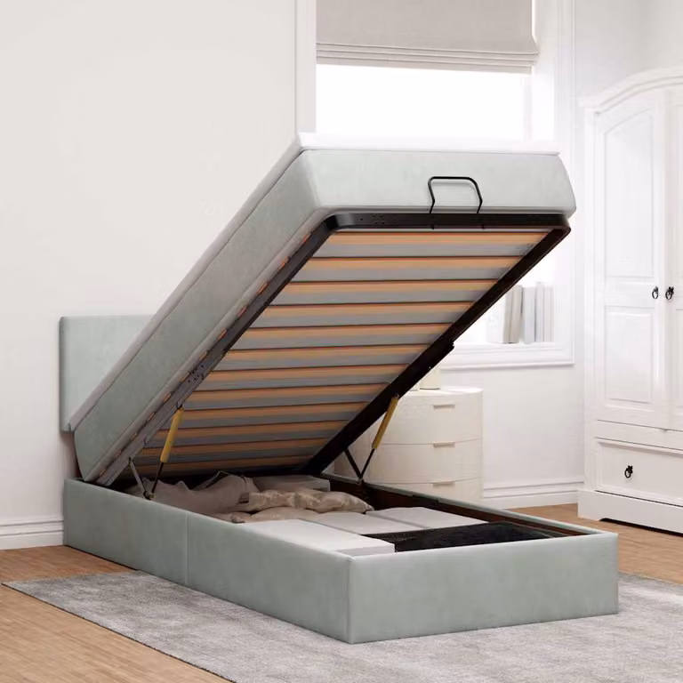 vidaXL Struttura Letto con Materasso e Contenitore a Sollevamento in Velluto Grigio e Bianco L/P/H: 203 x 140 x 88 cm