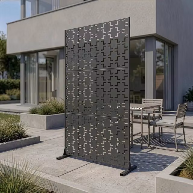 Pannello Divisorio Basciano casa.pro in Acciaio con Struttura Traforata Geometrica, Grigio Antracite, H: 180 cm, L: 90 cm, P: 40 cm