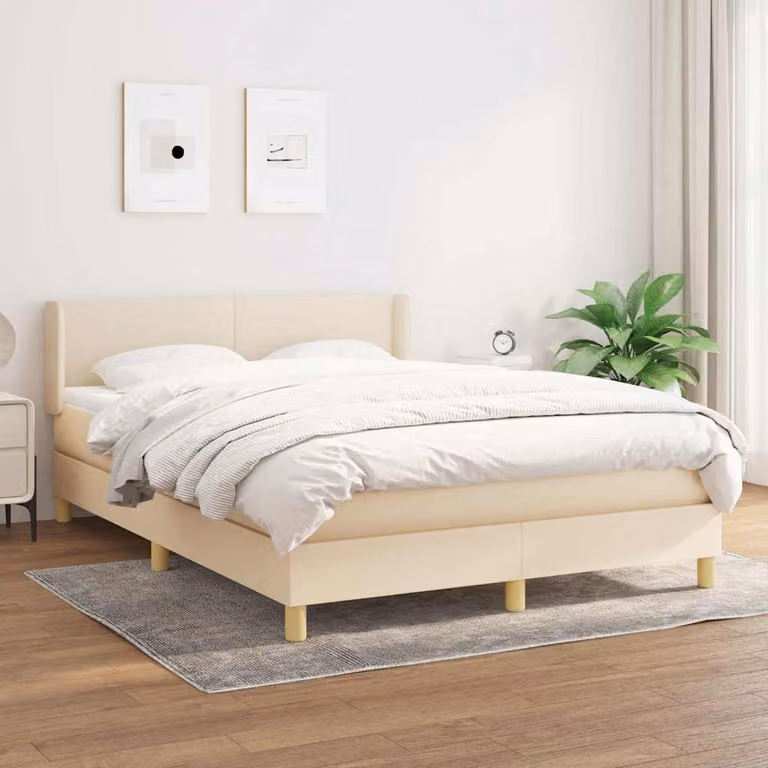 vidaXL Giroletto a Molle con Materasso Ibrido in Tessuto Beige e Bianco L/P/H: 140 x 200 x 88 cm