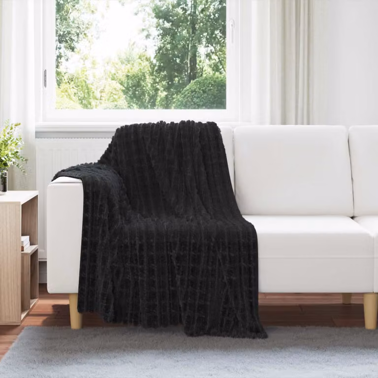Set di 6 coperte in pile vidaXL nere, morbide e facili da curare, L 150 cm x P 130 cm